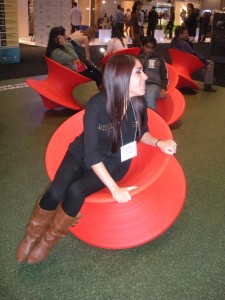 Beth Glotzbach trying out the Herman Miller Display